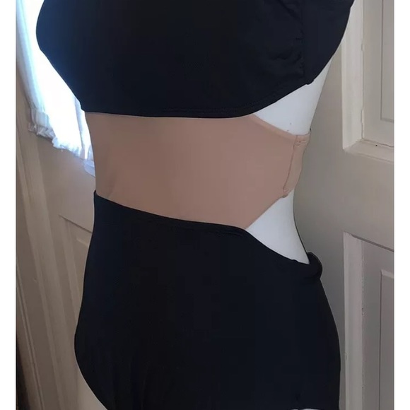 SUNN Lab Swim One Shoulder Color block One-Piece Swimsuit Black, Tan SMALL *NWT* - Picture 3 of 7